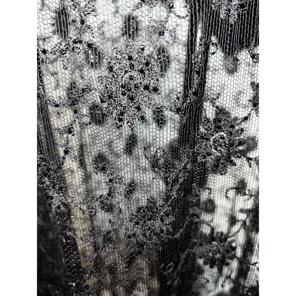 Vintage Jovani Black Beaded Lace Slip Dress w Sheer Floral Hem Size 6 - Picture 6 of 11